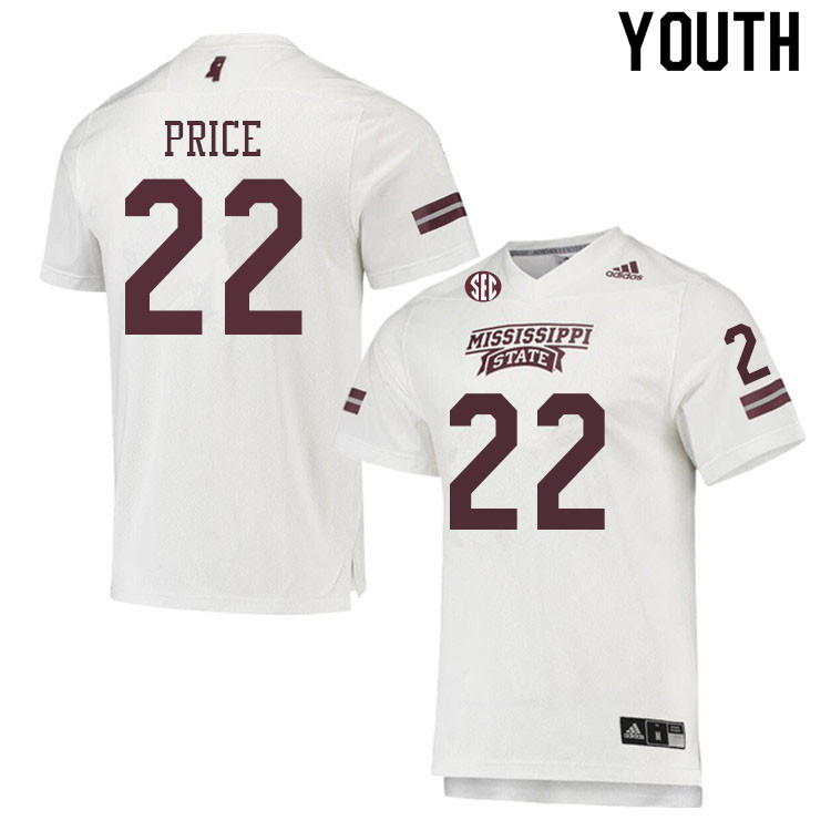 Youth #22 Simeon Price Mississippi State Bulldogs College Football Jerseys Sale-White